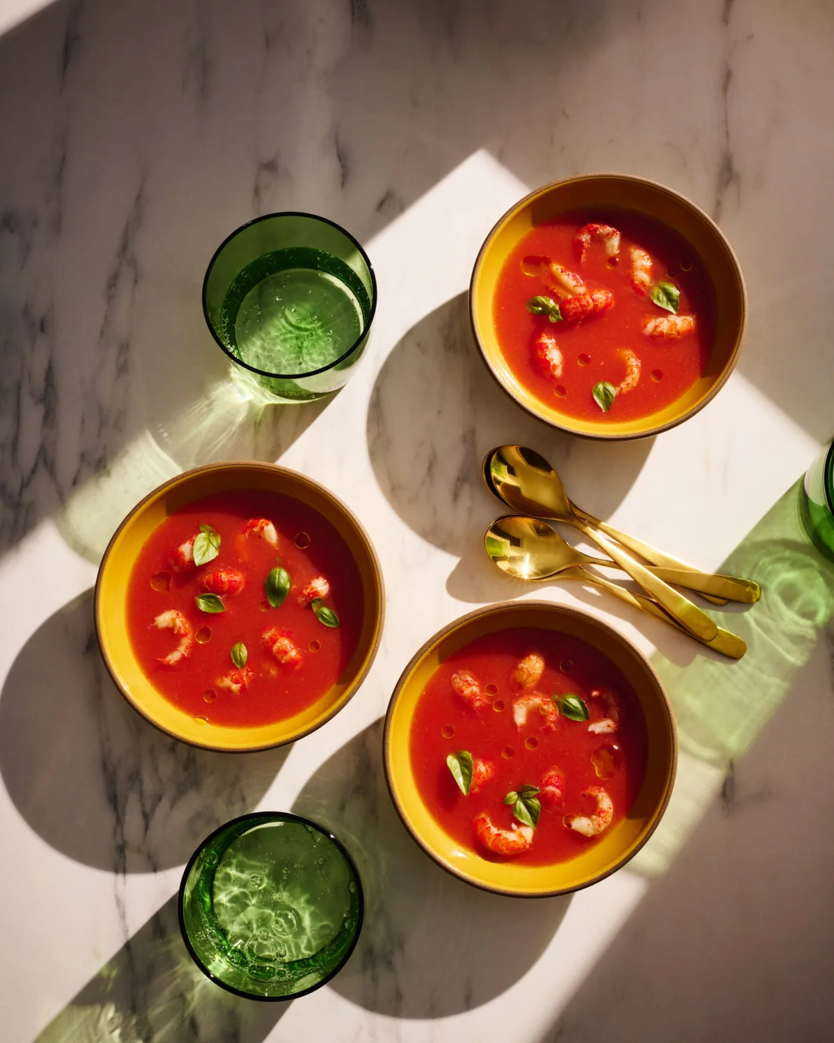 Fresh Tomato Soup With Basil and Crayfish