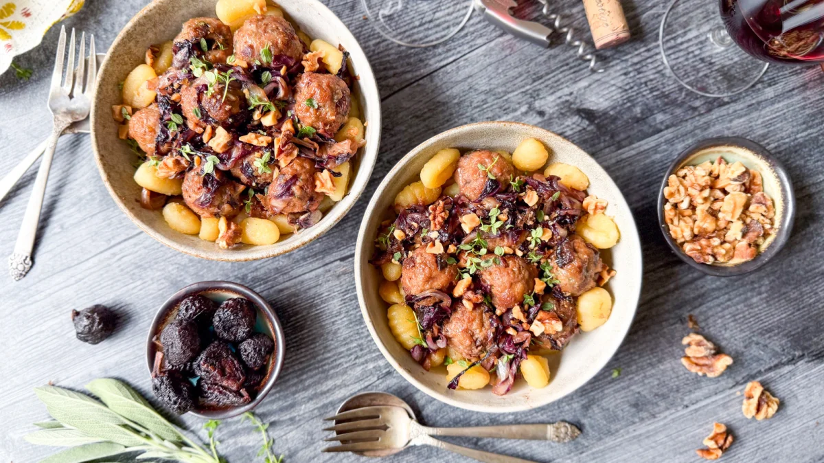 Fig And Gorgonzola Meatballs With Gnocchi And Radicchio Recipe