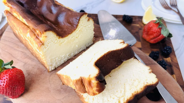 Sliced loaf pan Basque cheesecake
