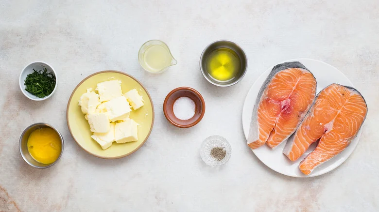 salmon steak ingredients on table