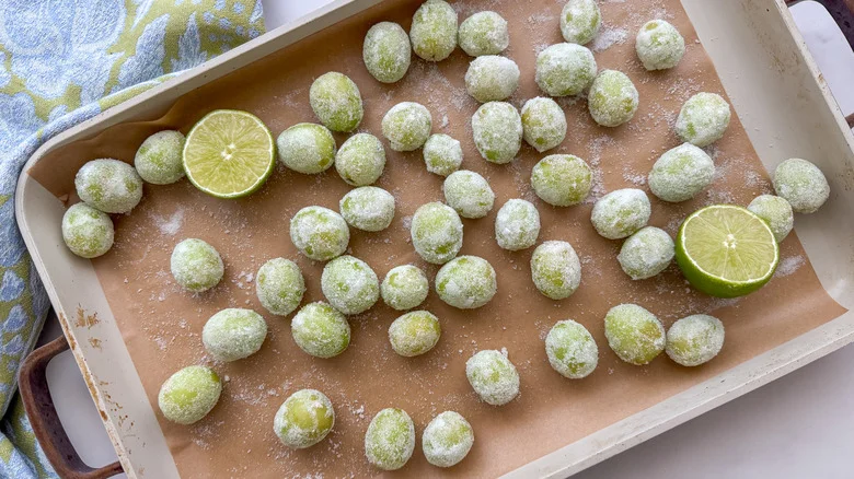 frozen grapes on sheet pan