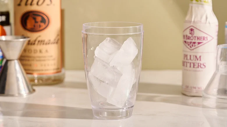 Cocktail shaker filled with ice