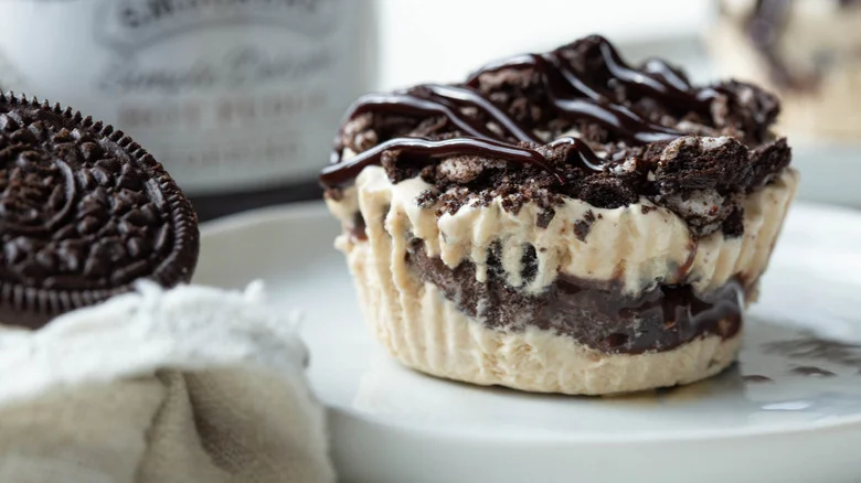 ice cream cupcake with a chocolate topping
