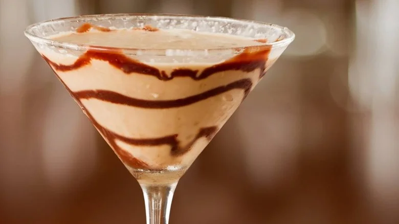 Peanut butter cup martini showing layers of chocolate