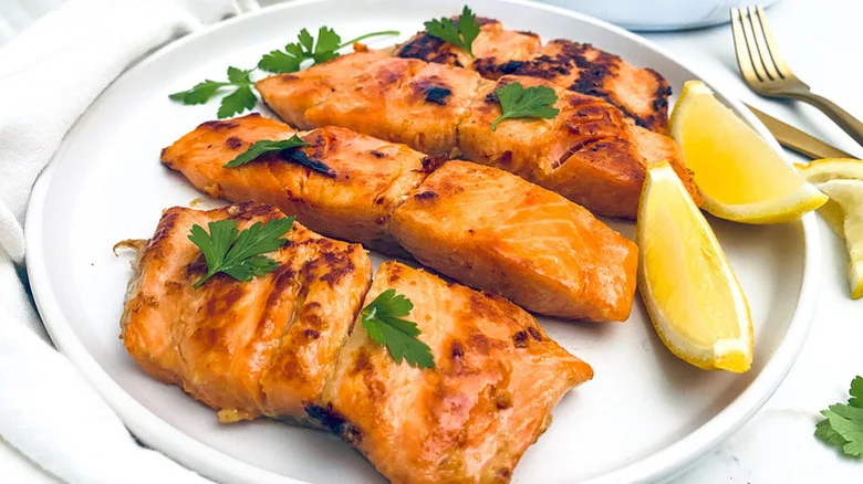 5-Ingredient Grilled Salmon on white plate