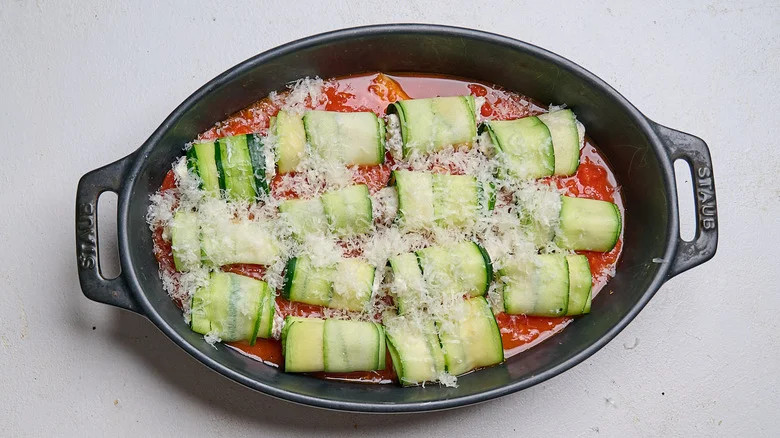 zucchini involtini covered with cheese