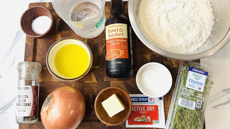 Ingredients for caramelized onion focaccia
