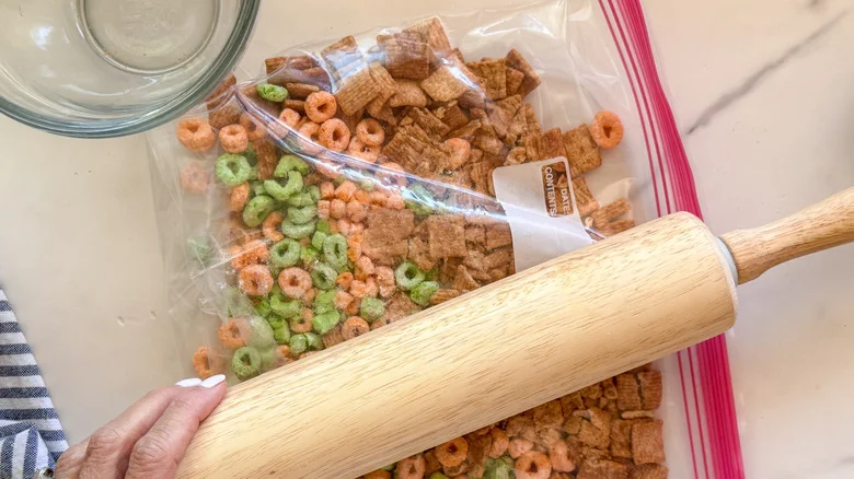 using rolling pin on cereal