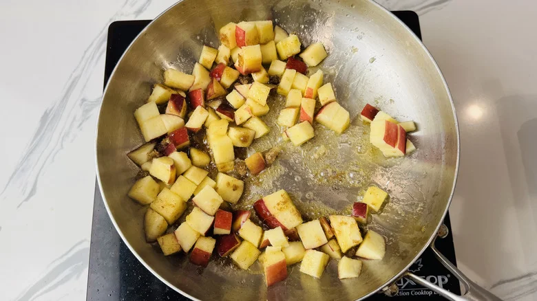 Diced apples in skillet