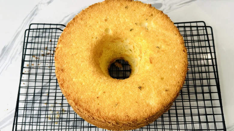 Chiffon cake on wire rack