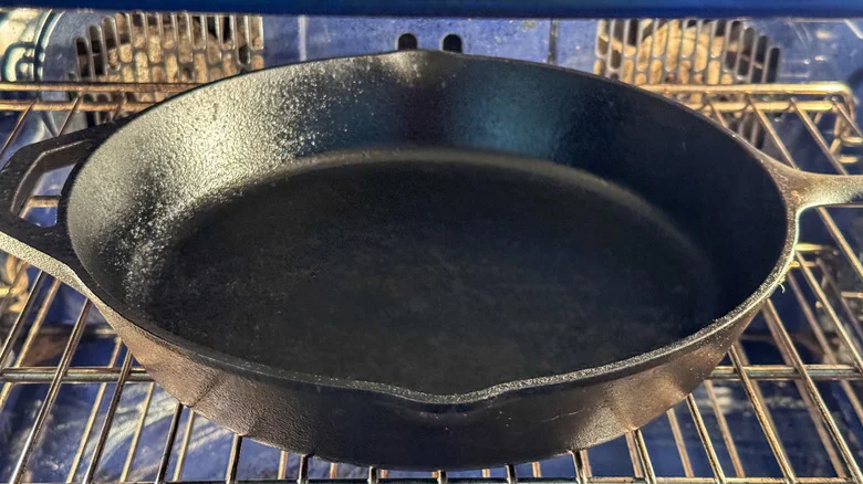 Cast iron skillet in oven