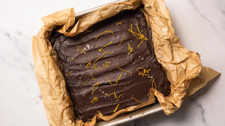 Chilled tray of chocolate lemon bars