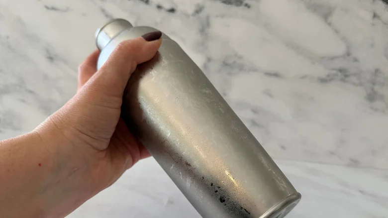 Hand holding cocktail shaker