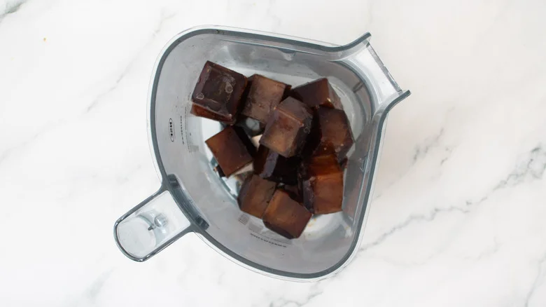 Coffee ice cubes in blender