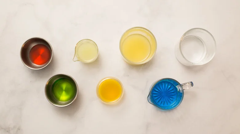 colorful cocktail ingredients on table