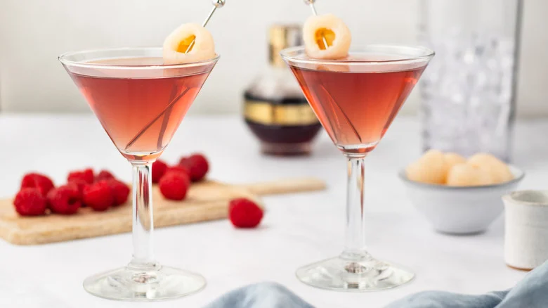 Two raspberry lychee martini cocktails