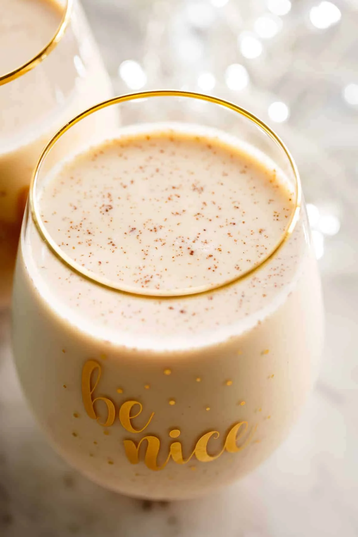 Eggnog resting in a fancy glass